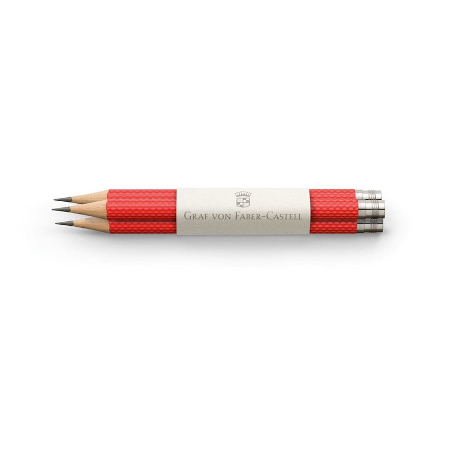 Graf-von-Faber-Castell - 3 crayons graphite de poche Guilloché, Rouge Indien