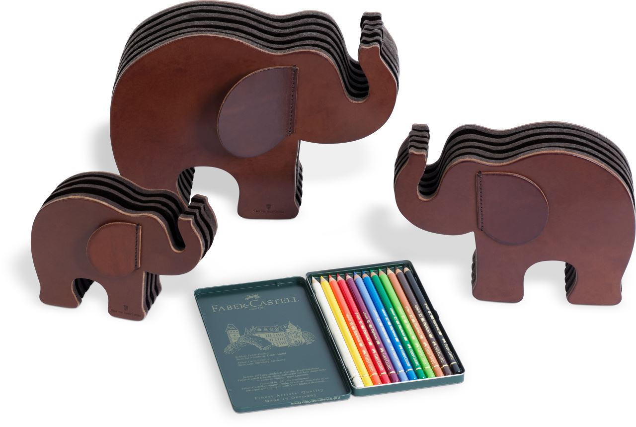 Graf-von-Faber-Castell - Éléphant, petit, marron glacé, avec 12 Polychromos